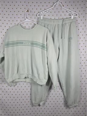 Victorias Secret PINK 2PC Mint Green Set Sweater Joggers Sweatpants med Large